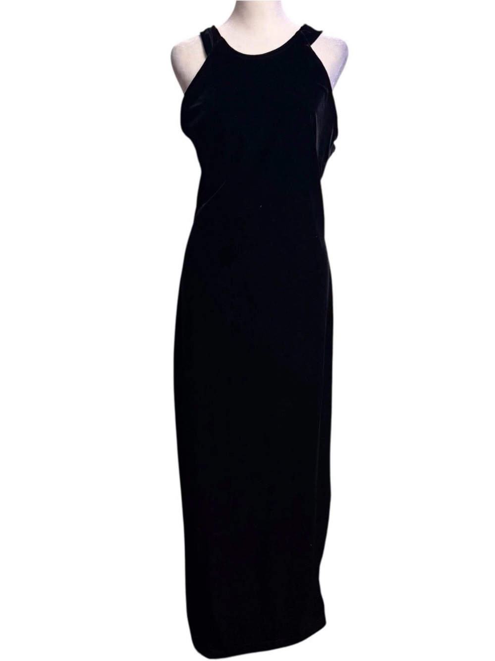 Vintage Y2K Black Velvet Maxi Cross Back Dress Size Large F8